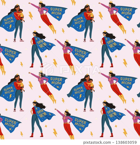 Superhero Mom Pattern Mothers Day Strong Woman Design 138603059