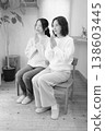 一對母女在家中為逝者祈禱（黑白照片） 138603445