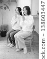 一對母女在家中為逝者祈禱（黑白照片） 138603447