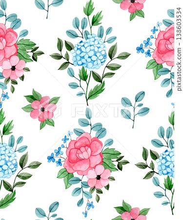 delicate watercolor pattern with hydrangea and peony flowers. diamond print. 138603534