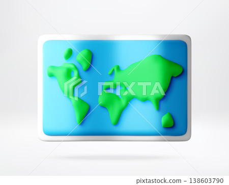 3d icon of a world map on rectangular paper. 138603790