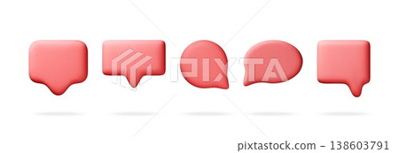 Set of 3D speech bubble icons in red color. 138603791