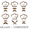 Restaurant set icons with smiling face man cook with chef hat 138603829