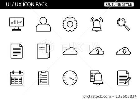 Modern UI UX icon set in outline style for web design 138603834
