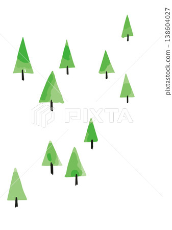 Simple triangular tree set with hand-drawn style green conifer illustrations. Simple triangular tree set with hand-drawn style green conifer illustrations. 138604027