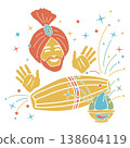Traditional Indian man and mridangam music instrument in desi style Hand drawn vector illustration flat Holiday and festival design, for oriental magazines, maps greeting cards, Holi Diwali clip arts. 138604119