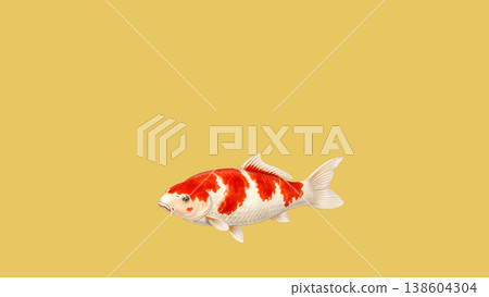 Red and white koi carp stand out against a golden background; a simple yet elegant Japanese-style design element. 138604304