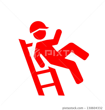 Safety pictogram (red) representing accidents during work at heights. Safety pictogram (red) representing accidents during work at heights. 138604332