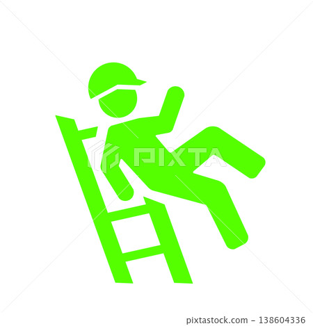 Safety pictogram (green) representing accidents during work at heights. Safety pictogram (green) representing accidents during work at heights. 138604336