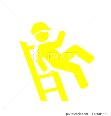 Safety pictogram (yellow) representing accidents during work at heights. 138604339