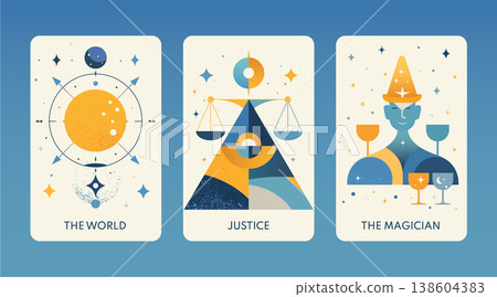 World justice magician tarot cards cosmic balance astrology symbols illustration abstract design colors mystical spirituality art graphic creative World justice magician tarot cards cosmic balance astrology symbols illustration abstract design colors mystical spirituality art graphic creative 138604383