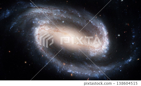 Milky way, space and spiral stars in universe on black background with light, pattern and solar system glow. Galaxy, infinity and planets in cosmos with nebula shine, dark sky and color in aerospace. 138604515
