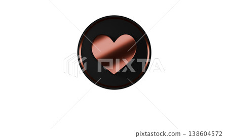 3D Heart Medal Icon [Black/Bronze] Rubber Texture, Cute, Three-Dimensional Illustration Material, Transparent Background 138604572