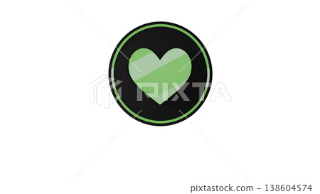 3D Heart Medal Icon [Black/Green] Rubber Texture, Cute, Three-Dimensional Illustration Material, Transparent Background 138604574