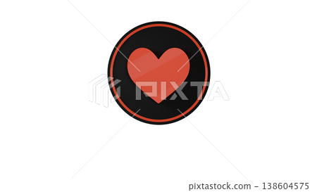 3D Heart Medal Icon [Black/Red] Rubber Texture, Cute, Three-Dimensional Illustration Material, Transparent Background 138604575