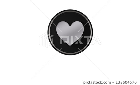 3D Heart Medal Icon [Black/Silver] Rubber Texture, Cute, Three-Dimensional Illustration Material, Transparent Background 138604576