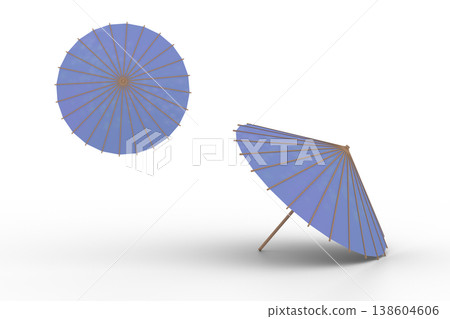 Simple background material of a blue Japanese umbrella, 3D material for Japanese-style designs. 138604606