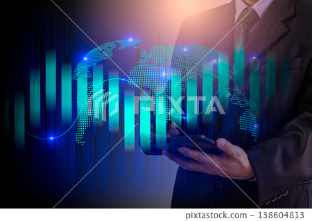 Stock market or forex trading graph and candlestick chart suitable for financial investment concept. Economy trends background for business idea and all art work design. Abstract finance background. Stock market or forex trading graph and candlestick chart suitable for financial investment concept. Economy trends background for business idea and all art work design. Abstract finance background. 138604813