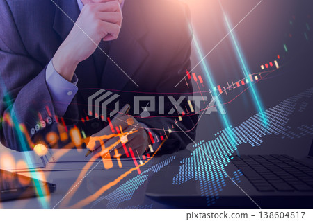 Stock market or forex trading graph and candlestick chart suitable for financial investment concept. Economy trends background for business idea and all art work design. Abstract finance background. 138604817