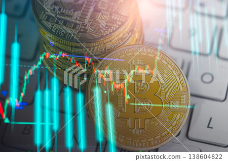 Modern way of exchange. Bitcoin is convenient payment in global economy market. Virtual digital currency and financial investment trade concept. Abstract cryptocurrency with gold bitcoin background. Modern way of exchange. Bitcoin is convenient payment in global economy market. Virtual digital currency and financial investment trade concept. Abstract cryptocurrency with gold bitcoin background. 138604822
