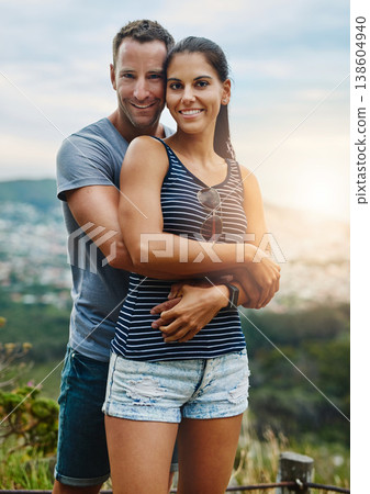 Portrait, hug and couple with happiness, outdoor and lens flare with holiday, romance and vacation. Face, man and woman with bonding, adventure and health with fun, outside and wellness with love Portrait, hug and couple with happiness, outdoor and lens flare with holiday, romance and vacation. Face, man and woman with bonding, adventure and health with fun, outside and wellness with love 138604940