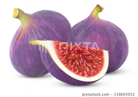 Figs isolated. Fig fruit and cut in a slice on white background. Figs isolated. Fig fruit and cut in a slice on white background. 138605052