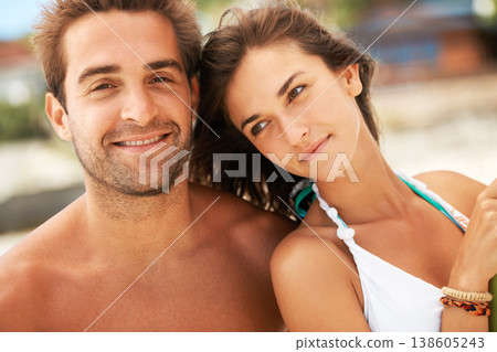 Couple, partner and love, holiday and travel with summer and bonding outdoor, portrait and people on beach date. Happy, together and support, man and woman in relationship, young and fun adventure Couple, partner and love, holiday and travel with summer and bonding outdoor, portrait and people on beach date. Happy, together and support, man and woman in relationship, young and fun adventure 138605243