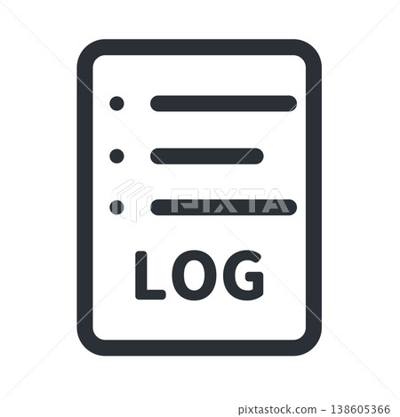 線條繪製的日誌檔案圖示：一個簡單的向量圖形，表示記錄和歷史記錄。 138605366