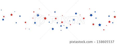 Star background. American 4 july banner. USA red blue stars falling wave. Memorial day. Celebration confetti bg. Independence banner. Holiday design. Vector illustration Star background. American 4 july banner. USA red blue stars falling wave. Memorial day. Celebration confetti bg. Independence banner. Holiday design. Vector illustration 138605537