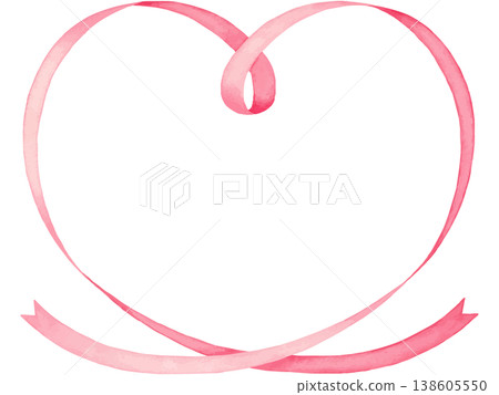 心形絲帶邊框水彩插圖（粉紅色）[向量素材] 138605550