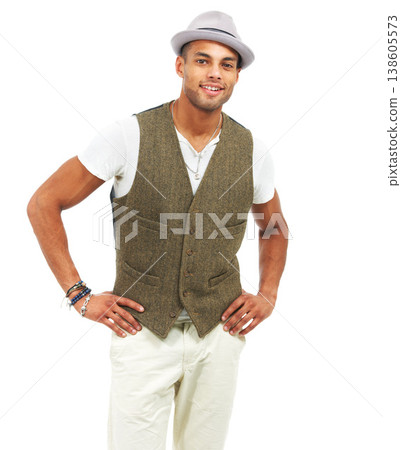 Fashion, man and happy portrait to relax in retro aesthetic, trendy and white background in studio mockup. Young model, mexican and smile with hands on hips, confident gen z and smart casual style Fashion, man and happy portrait to relax in retro aesthetic, trendy and white background in studio mockup. Young model, mexican and smile with hands on hips, confident gen z and smart casual style 138605573