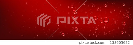 Realistic water drops splash on red surface 138605622