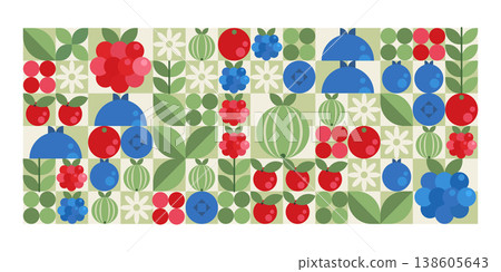 Geometric berry pattern with blue and red berries 138605643