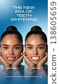 Collage before and after teeth whitening. Effective result of professional dentistry and hygiene. Advertising banner for dental clinic, showing bright healthy smile. 138605659