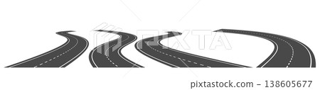 Winding road perspective set isolated on white Winding road perspective set isolated on white 138605677