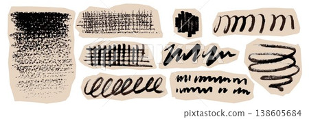 Black crayon scribbles set isolated on white Black crayon scribbles set isolated on white 138605684