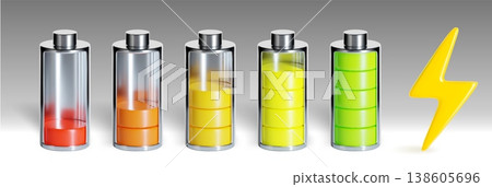 3D battery charge icons from empty to full levels 138605696