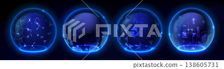 Transparent shield domes, glowing abstract pattern Transparent shield domes, glowing abstract pattern 138605731