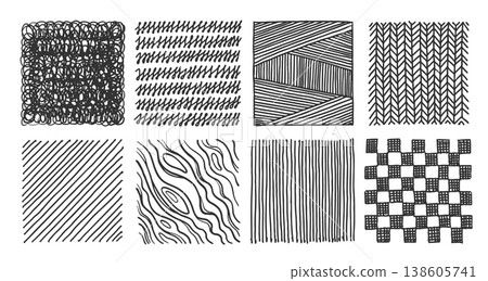 Hand drawn crosshatch patterns with pencil sketch Hand drawn crosshatch patterns with pencil sketch 138605741