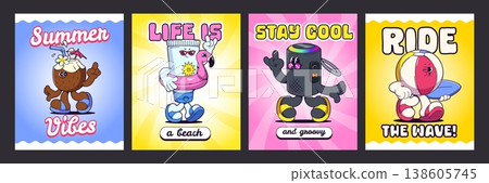 Summer vacation beach party bg with groovy mascots 138605745