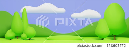 Cute 3D kids park background, green grass hills 138605752