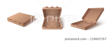 Open and closed 3d cardboard pizza box mockup 138605767