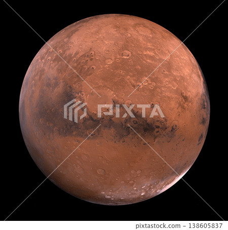Mars, planet and universe for solar system, nebula or science with mock up space on black background. Galaxy, red and innovation with research, milky way or astrology for exploration and discovery 138605837