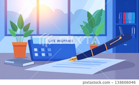 特寫鏡頭展現了財務文件，上面放著一支金色的鋼筆和計算器，以及商業理念。 138606046