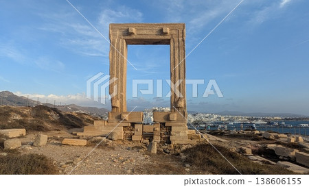 Ruins of ancient Greek temple of Apollo with city view in the background Ruins of ancient Greek temple of Apollo with city view in the background 138606155