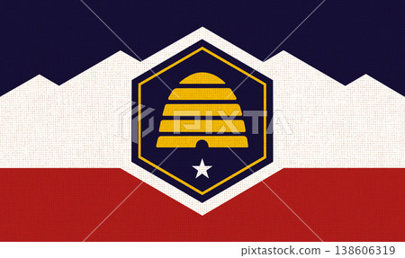 Flag of Utah on fabric surface. Utah state flag. Colored Utah flag on fabric Flag of Utah on fabric surface. Utah state flag. Colored Utah flag on fabric 138606319