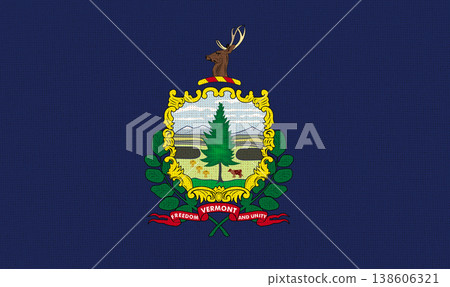 Flag of Vermont state on fabric surface. Colored Vermont flag on fabric surface Flag of Vermont state on fabric surface. Colored Vermont flag on fabric surface 138606321