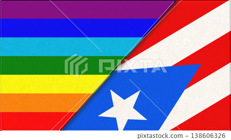 Flags of LGBT and Puerto Rico. LGBT and Puerto Rico flags. Rainbow colors. 138606326