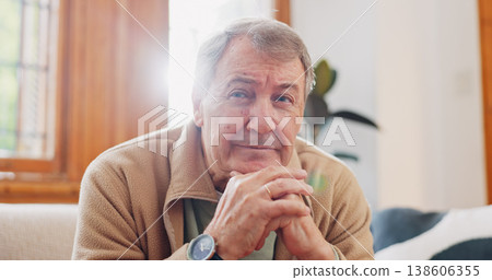 Thinking, reflection and senior man on sofa in living room with memory or dreaming face on walking stick. Relax, idea and elderly male person in retirement with alzheimers disease in lounge at home. Thinking, reflection and senior man on sofa in living room with memory or dreaming face on walking stick. Relax, idea and elderly male person in retirement with alzheimers disease in lounge at home. 138606355