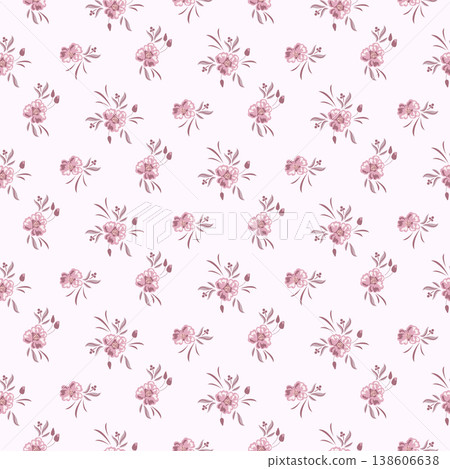 Flower pattern rustic small tiny rose pink background with garden flowers. Farmhouse spring colors backdrop 138606638